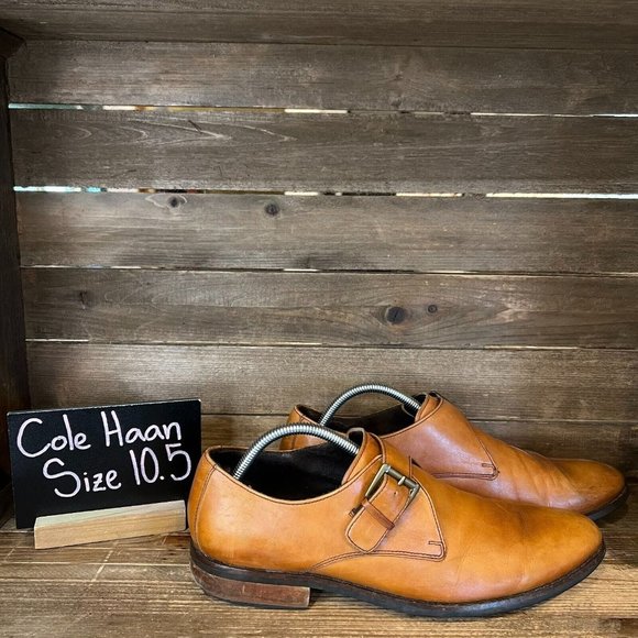Mens Cole Haan Williams Tan‎ Leather Single Monk Strap Oxfords Size 10.5 M GUC - Picture 1 of 7